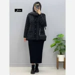 ژاکت بافت مخملی یقه هفت جیب دار فری سایز