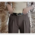 کمربند زنانه مشکی یراق نقره ای عرض 3 سانت مدل ساده و دوخت دار - تصویر 3