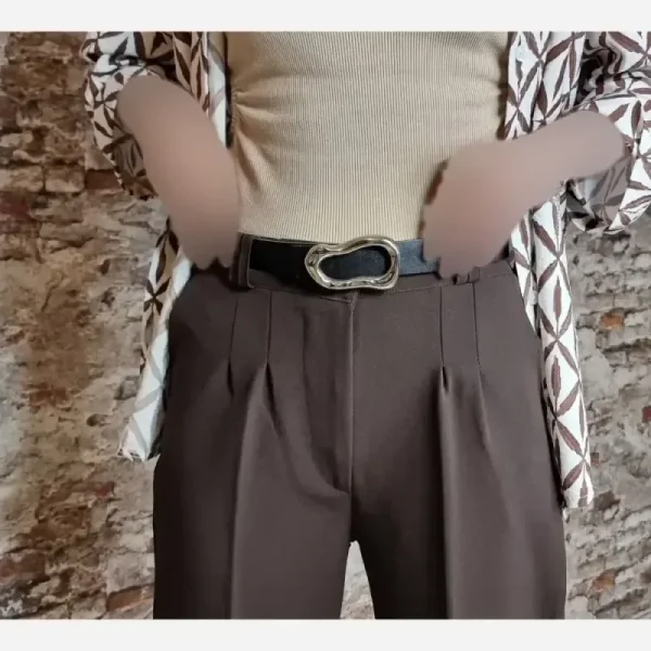 کمربند زنانه مشکی یراق نقره ای عرض 3 سانت مدل ساده و دوخت دار - تصویر 3