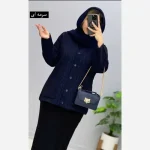 ژاکت بافت مخملی یقه هفت جیب دار فری سایز - تصویر 3