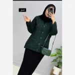 ژاکت بافت مخملی یقه هفت جیب دار فری سایز - تصویر 5