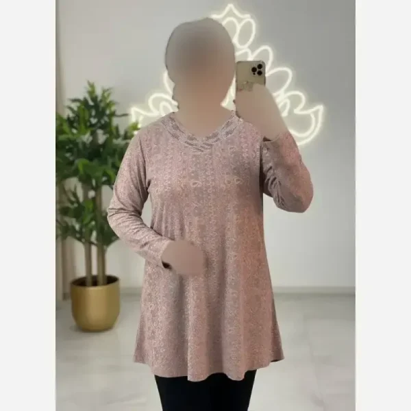 تونیک نگین دار مدل ژالین ژاکارد ویسکوز فری سایز - تصویر 4