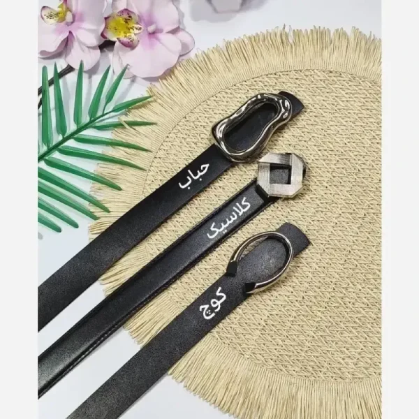کمربند زنانه مشکی یراق نقره ای عرض 3 سانت مدل ساده و دوخت دار - تصویر 4