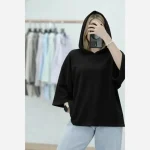 تیشرت کلاهدار زنانه جنس پنبه سوپر فری سایز - تصویر 4