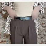 کمربند زنانه مشکی یراق نقره ای عرض 3 سانت مدل ساده و دوخت دار - تصویر 2