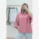 تیشرت کلاهدار زنانه جنس پنبه سوپر فری سایز - تصویر 6