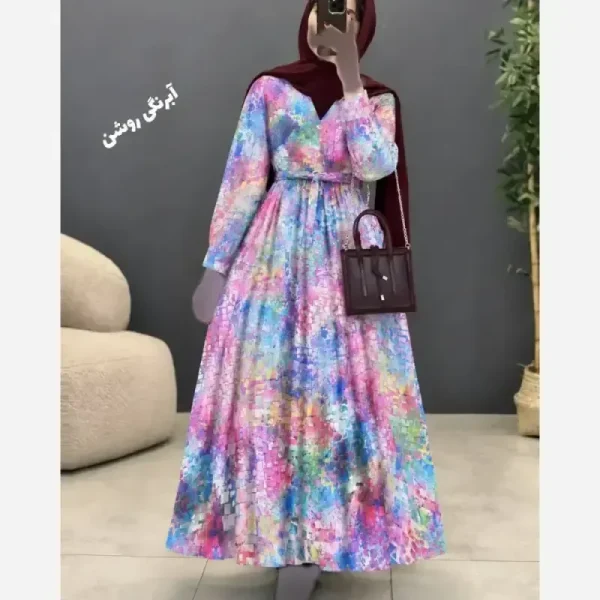 پیراهن حریر آبرنگی زنانه آستر دار فری سایز - تصویر 4