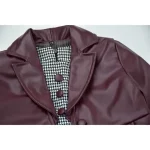 ست کت چرم مصنوعی و سارافون کتان دخترانه رنگ زرشکی - تصویر 4