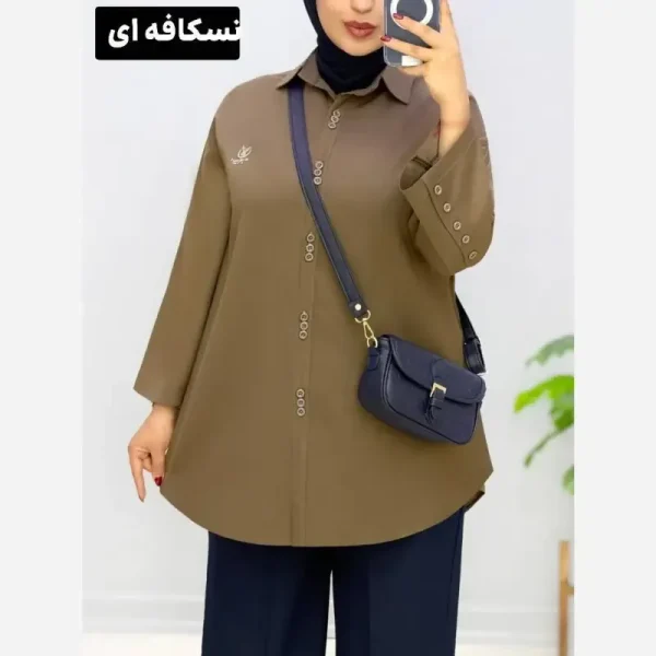 شومیز مانتویی الماس سایز بزرگ تنسل میله ای فری سایز - تصویر 2