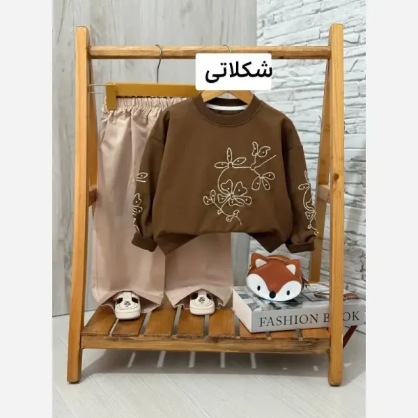 ست کراپ شلوار پاییزه دخترانه گلدوزی شده مروارید کار شده جنس پنبه دورس سه نخ لاکرا و کتان پنبه - تصویر 5