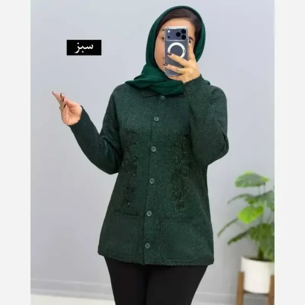 ژاکت بافت تراکم بالا ملیله دوزی یقه هفت فری سایز - تصویر 3