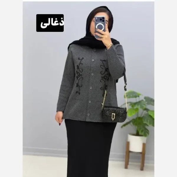 ژاکت بافت تراکم بالا ملیله دوزی یقه هفت فری سایز - تصویر 5