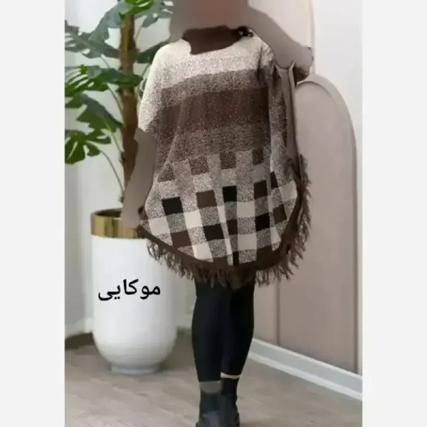 پانچ بافت طرح برفی آستین کشبافت فری سایز - تصویر 4