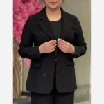 ست کت و شلوار زنانه جنس بابوس رنگ مشکی کرم استخونی سایز 38 تا 46 - تصویر 10