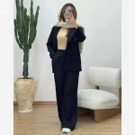 ست کت و شلوار زنانه جنس بابوس رنگ مشکی کرم استخونی سایز 38 تا 46 - تصویر 12