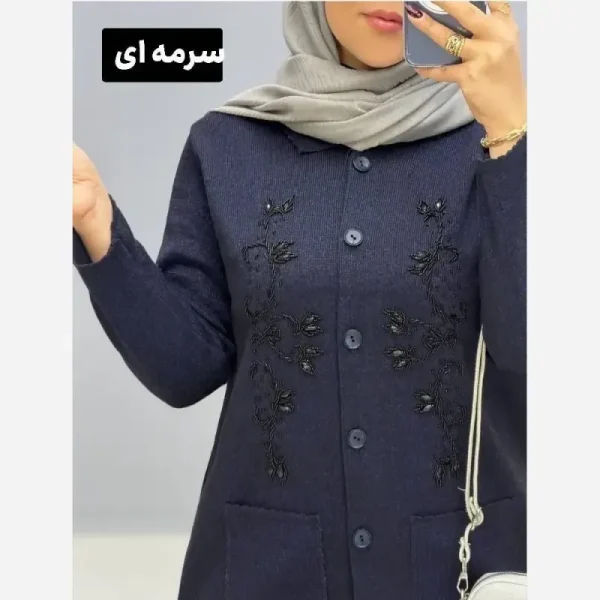 ژاکت بافت تراکم بالا ملیله دوزی یقه هفت فری سایز - تصویر 6