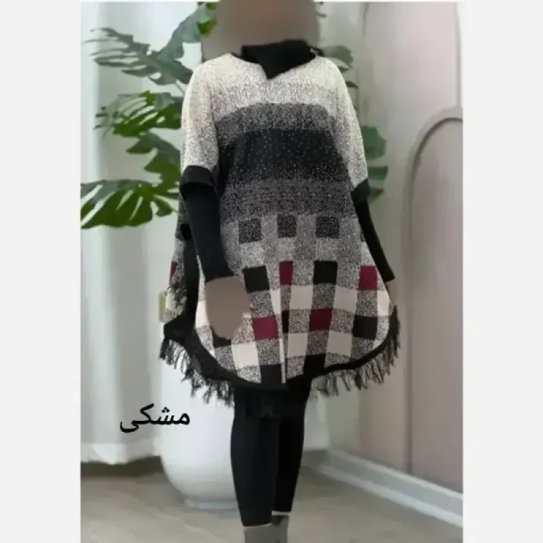 پانچ بافت طرح برفی آستین کشبافت فری سایز - تصویر 5