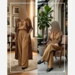 ست سه تیکه مانتو تاپ و شلوار طرح پلنگی فری سایز الیزه و صوفیا - تصویر 5