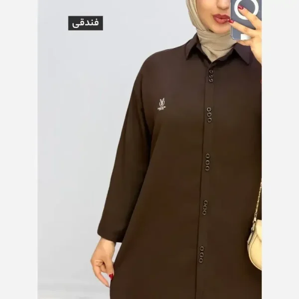 شومیز مانتویی الماس سایز بزرگ تنسل میله ای فری سایز - تصویر 3