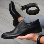 ست کفش مردانه مدل رویال کشی و کمربند چرم رابو - تصویر 3