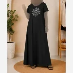 پیراهن زنانه نخی ململ خنک طرح گل آستین کوتاه فری سایز