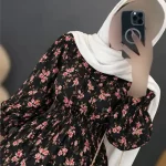 پیراهن پاییزه مخمل شانل طرح شکوفه آبان دخت فری سایز - تصویر 2