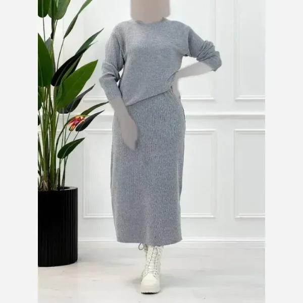 ست بافت زنانه مگنولیا رنگ طوسی فری سایز - تصویر 2