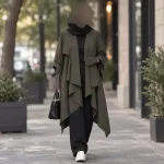 مانتو زنانه کرپ اسکاچی آستین گره ای سبز فری سایز - تصویر 2