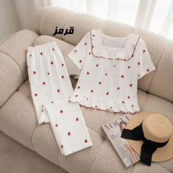 ست بلوز شلوار وارداتی جلو گیپور جنس کریشه چهارفصل - تصویر 2